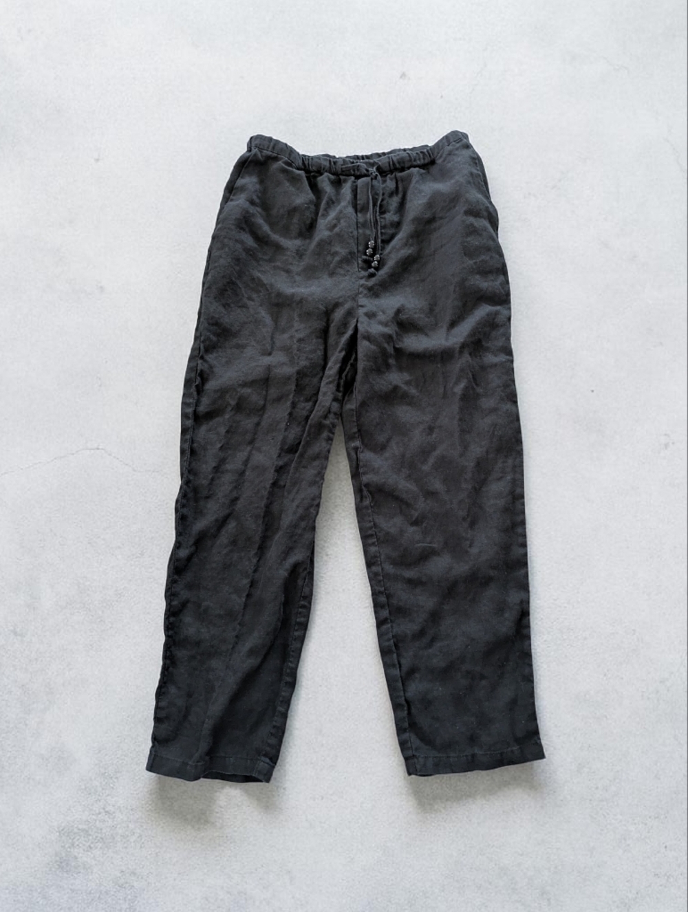 MNG Womens Black Linen Pants Cropped/ Ankle Women's XS High Waist Drawstring